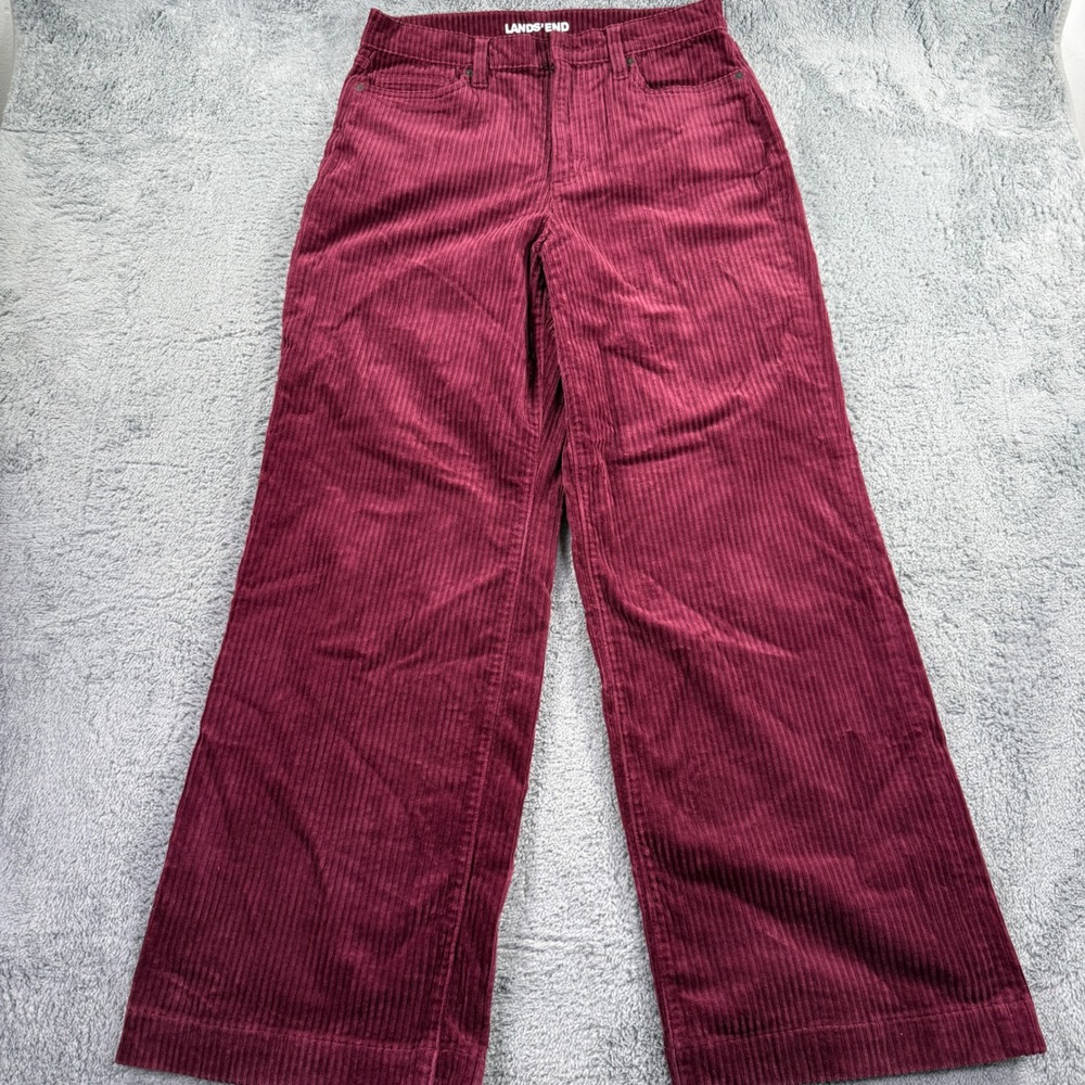 Lands' End Corduroy Pants Womens 12 Burgundy Excellent Wide Leg High Rise